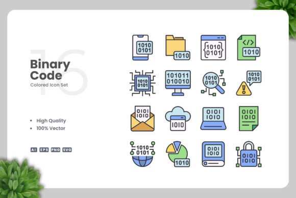Binary Code Color Icons: Simple and Clean Design