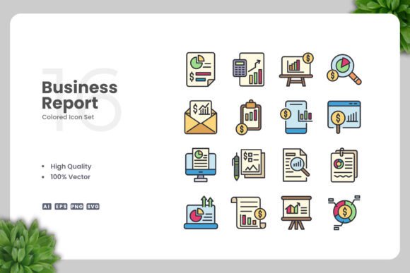 Business Report Color Icons for Modern Design Needs