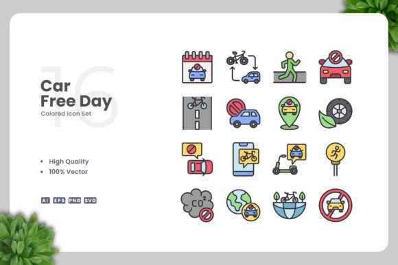 Car Free Day Color Icons: A Modern Design Solution for Creative Professionals