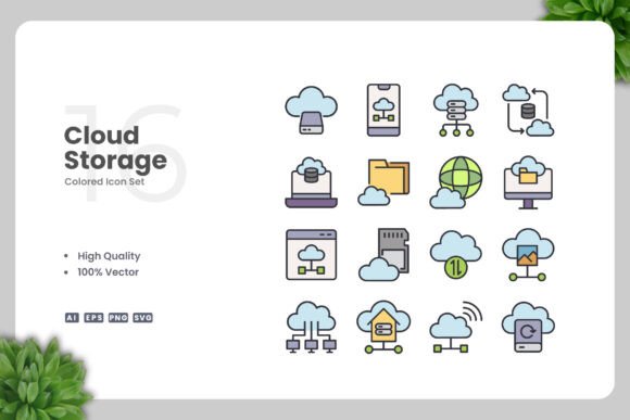 Cloud Storage Color Icons: Enhance Your Digital Projects with Simple and Clean Design