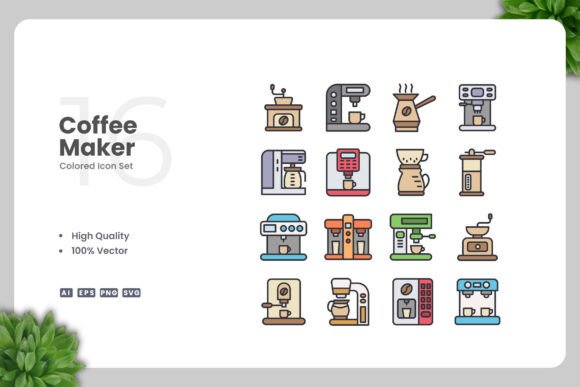 Coffee Maker Color Icons for Creative Projects