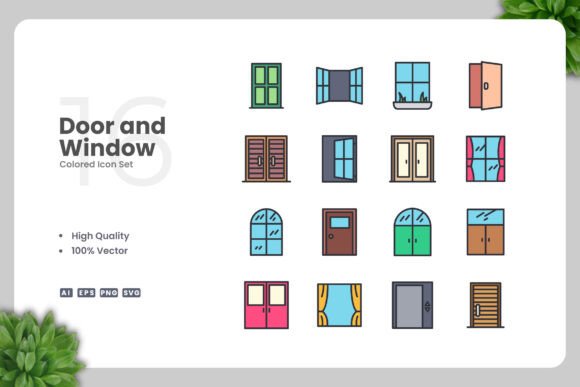 Door and Window Color Icons for Modern Design