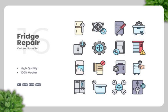 Fridge Repair Colored Icons