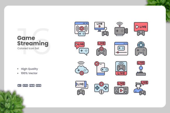 Game Streaming Colored Icons for Modern Design Needs