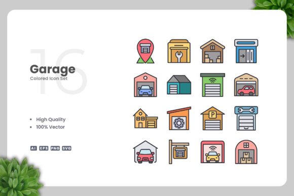 Garage Colored Icons for Creative Projects