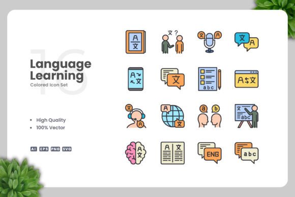 Language Learning Color Icons: A Simple and Clean Design for Every Project