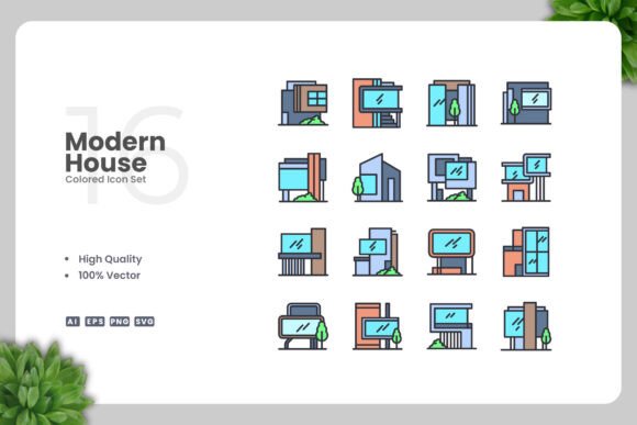 Modern House Color Icons for Creative Projects